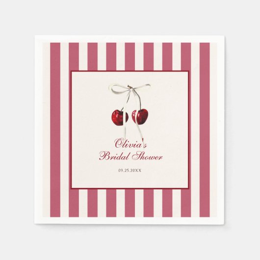 Kers gestreepte bruidsuitnodiging servet (Voorkant)