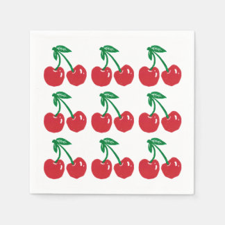 Kers Linocut Blokprint Ontwerp Cocktailserviesjes Servet