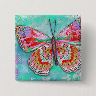 Kers Mint Vlinder Speld Vierkante Button 5,1 Cm