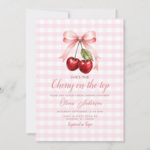 Kers op Bruidsdouche Roze Strik Gingham Kaart