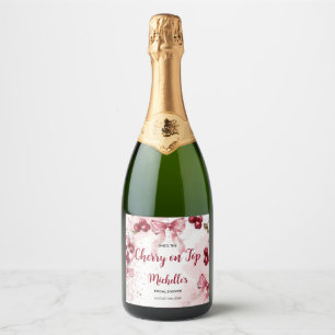 Kers op de Bovenste Boog Cocktail Zomer Bruidsdouc Sparkling Wijnetiket