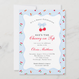 Kers op de Top Coquette Strik Gingham Baby Shower Kaart