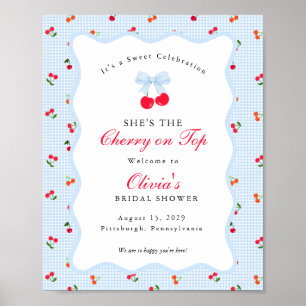 Kers op de Top Coquette Strik Gingham Baby Shower Poster