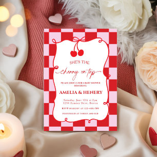 Kers op de Top Kers Strik Meisje Baby Shower Kaart