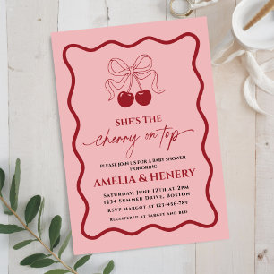 Kers-op-de-top lint meisje babyshower kaart