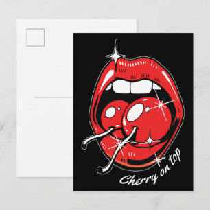 Kers op de Top Pop Art Rode Lippen & Sappige Kerse Briefkaart