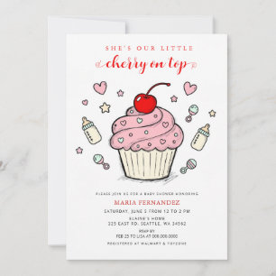 Kers op Roze Cupcake Meisje Baby Shower Kaart