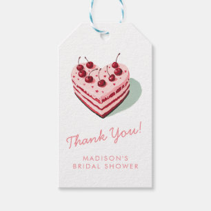 Kers op Roze Hart Taart Bruidsdouche Cadeaulabel