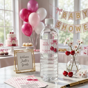 Kers Op Roze Meisje Boog Baby Shower Waterfles Etiket