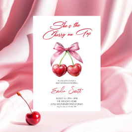 Kers op Roze Strik Baby Shower Uitnodiging