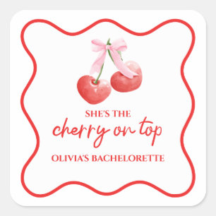 Kers op Roze Strik Bruidsmeisjesfeest Vierkante Sticker