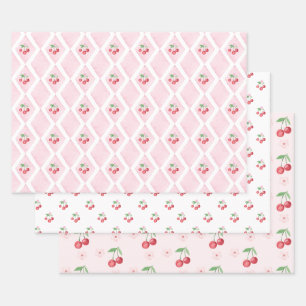 Kers op Roze Waterverf coquette Baby shower Inpakpapier Vel
