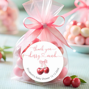 Kers Op Top Coquette Strikje Baby Shower Bedankt Ronde Sticker