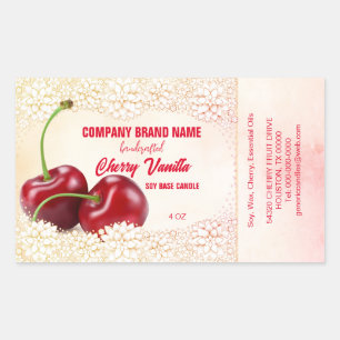 Kers Vanille Vintage Bloemige Productlabels Rechthoekige Sticker