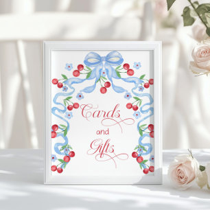Kers Whimsical Blauwe Boog Kaarten en cadeaus Poster