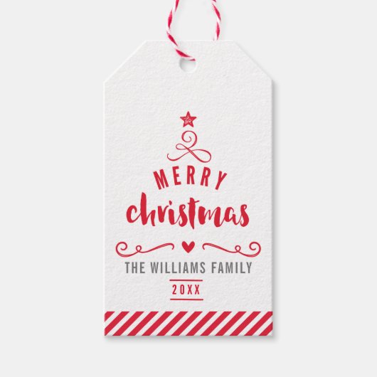 KERSBOOM typografie feestelijk rood Cadeaulabel (Voorkant)