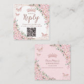 Kersebloesem Roze Goud Quinceanera QR-code Informatiekaartje (Voorkant / Achterkant)