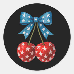 Kersen Amerikaanse vlag Coquette Bow Cherry 4e van Ronde Sticker