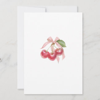Kersen Baby Shower Uitnodiging: Roze Strik, Bessen Kaart