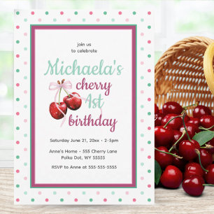 Kersen Eerste Verjaardag Polka Dot Theme Kaart