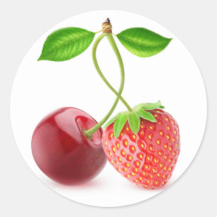 Kersen en aardbeien samen ronde sticker
