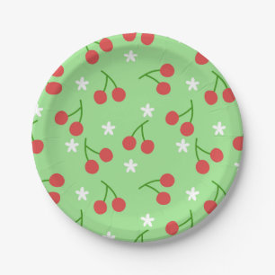 Kersen en witte bloemen papier Borden Papieren Bordje