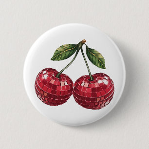 Kersen Fruit Disco Ball Groovy Retro Ronde Button 5,7 Cm