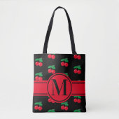 Kersen Fruit Rood Patroon Monogram Zwart Draagtas (Voorkant)