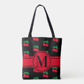 Kersen Fruit Rood Patroon Monogram Zwart Draagtas (Achterkant)