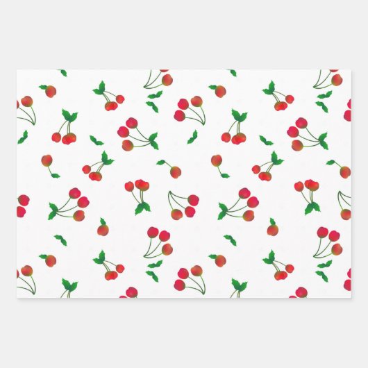 Kersen, gingham en veel Stippen samengevoegd Inpakpapier Vel (Voorkant)