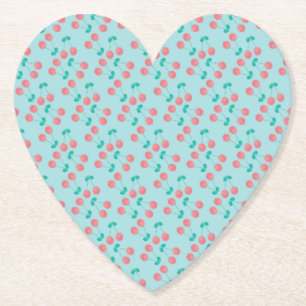 Kersen handgeschilderd aquarel roze turquoise kartonnen onderzetters