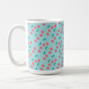 Kersen handgeschilderd aquarel roze turquoise koffiemok