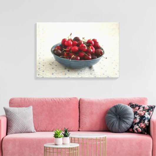 Kersen in een blauwe kom canvas afdruk (Insitu (Woonkamer))