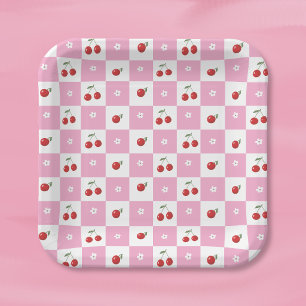 Kersen Kleine Bloemen Roze en Witte Papieren Bord