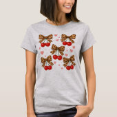 Kersen Leopard Cheetah Bow Coquette Esthetisch T-shirt (Voorkant)