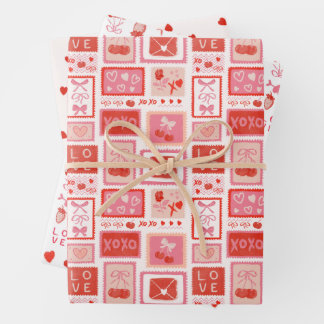 Kersen Liefdesbrieven Valentijnsharten Strikken Inpakpapier Vel