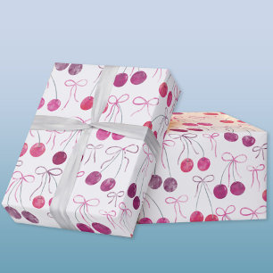 Kersen Lintjes en Strikken Waterverf Patroon Cadeaupapier