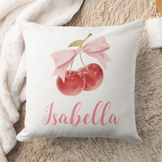 Kersen meisje kamer decor, Custom roze Bow Cherry Kussen (Deken)