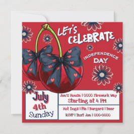 Kersen met Coquette Bows Rood Wit en Blauw Kaart