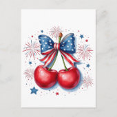 Kersen met Coquette Strik 4 juli Amerikaans   Briefkaart (Voorkant)