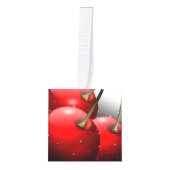 Kersen met dauwdruppels kubus ornament (Voorkant)