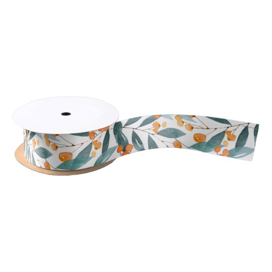 Kersen met Eucalyptusbladeren op wit lint (Spoel)