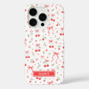 Kersen Met Rode Coquette Strikken Met Monogram iPhone 16 Pro Hoesje