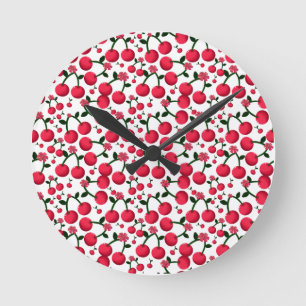 Kersen Naadloos Patroon, Rood Fruit Patroon, Ronde Klok