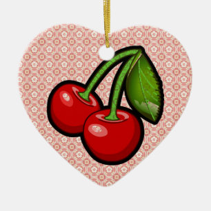 Kersen op bloem keramisch ornament