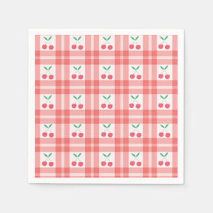 Kersen op een rode geruite gingham patroon  servet