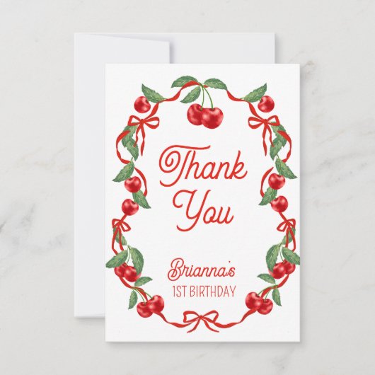 Kersen op het bovenste lint grillige verjaardagsfe bedankkaart (Voorkant)