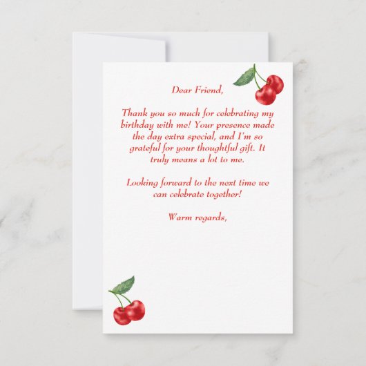 Kersen op het bovenste lint grillige verjaardagsfe bedankkaart (Achterkant)