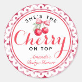 Kersen op Top Baby shower Cupcake Topper Sticker (Voorkant)