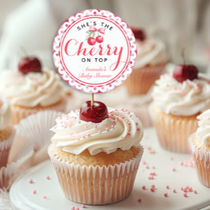Kersen op Top Baby shower Cupcake Topper Sticker